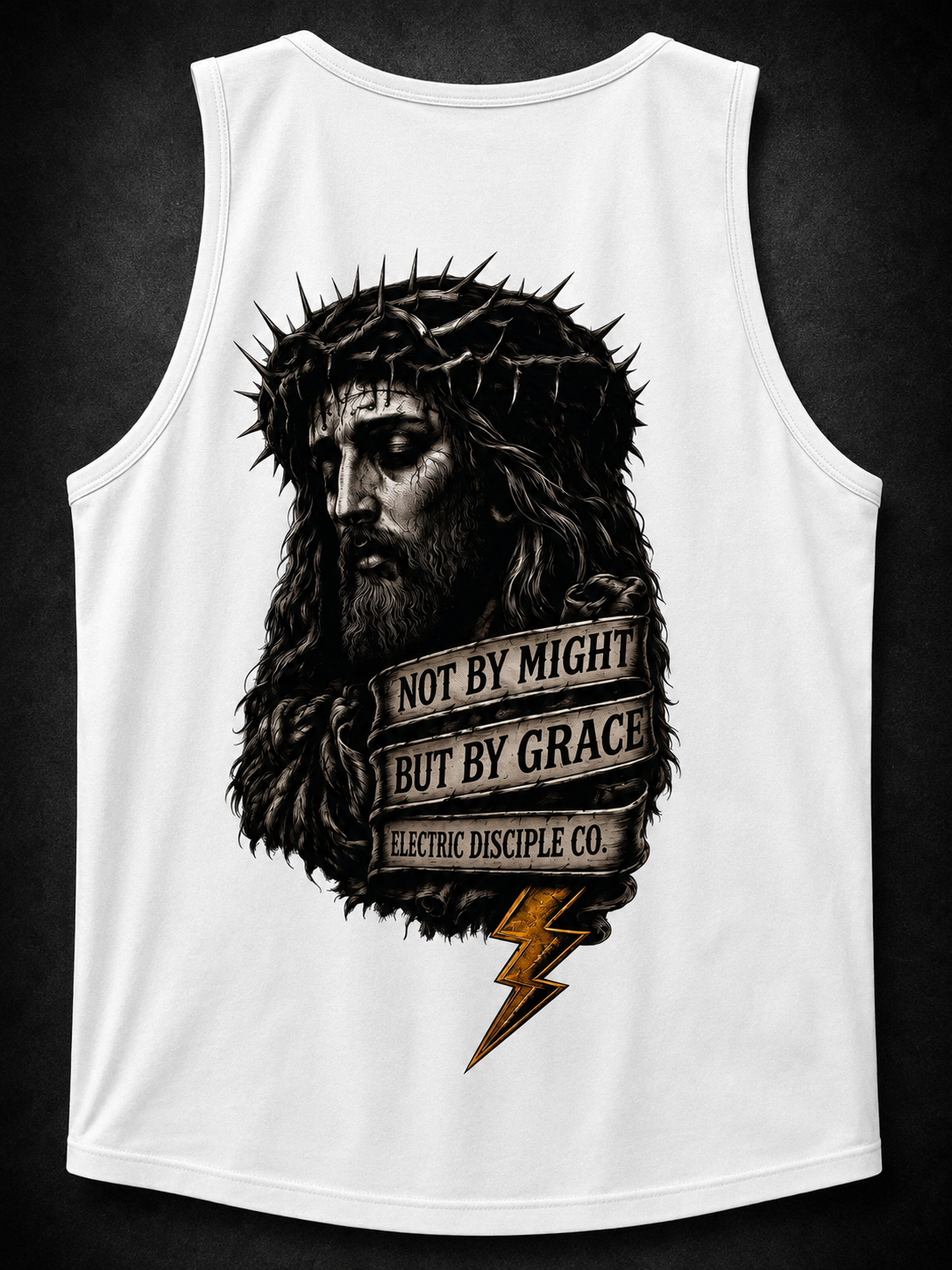 Not by might but by grace tank top