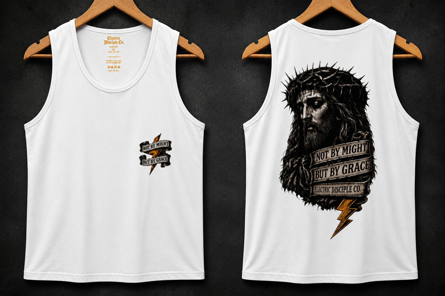 Not by might but by grace tank top
