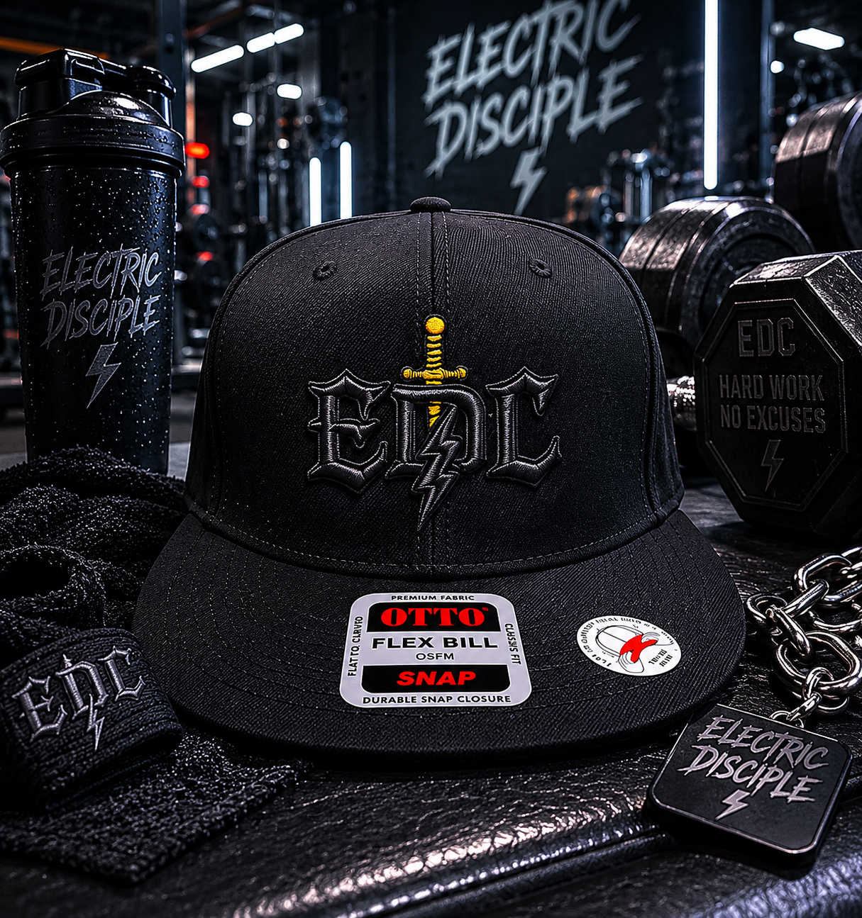 DAGGERED BLACK W/GOLD ON BLACK HAT
