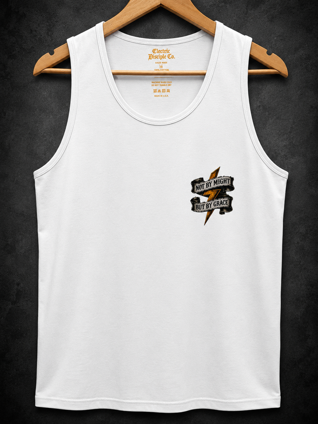 Not by might but by grace tank top